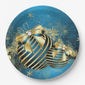 ブルー金ゴールドクリスマス紙プレート ペーパープレート (正面)