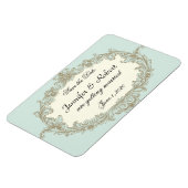 ブルー金ゴールドクリームヴィンテージウェディング日付を保存 マグネット (左側)