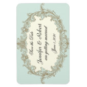 ブルー金ゴールドクリームヴィンテージウェディング日付を保存 マグネット (縦)