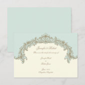 ブルー金ゴールドクリームヴィンテージフレーム日付の保存 セーブザデート (正面/裏面)