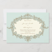 ブルー金ゴールドクリームヴィンテージフレーム結婚式招待状 招待状 (正面)