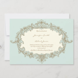 ブルー金ゴールドクリームヴィンテージフレーム結婚式招待状 招待状