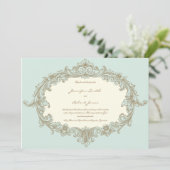 ブルー金ゴールドクリームヴィンテージフレーム結婚式招待状 招待状 (スタンド正面)