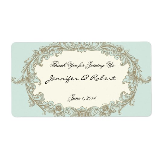 ブルー金ゴールドクリームヴィンテージ枠水瓶ラベル ラベル (正面)