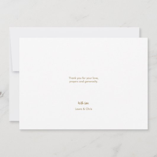 ブルー金ゴールドクロスカスタム男の赤ちゃんモダンバプテスマ サンキューカード (裏面)