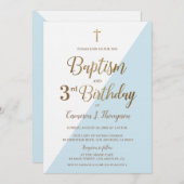 ブルー金ゴールドクロスバプテスマ3rd誕生日招待状 招待状 (正面/裏面)