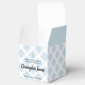 ブルー金ゴールドクロスパーソナライズされた男の赤ちゃんバプテスマ フェイバーボックス (オープン)