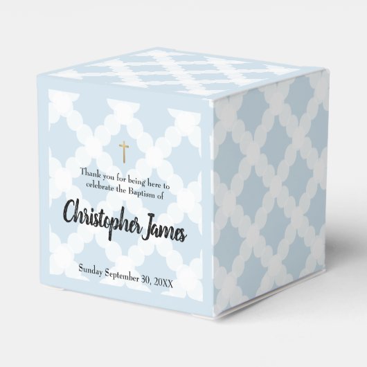 ブルー金ゴールドクロスパーソナライズされた男の赤ちゃんバプテスマ フェイバーボックス (裏面サイド)