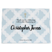 ブルー金ゴールドクロスパーソナライズされた男の赤ちゃん《キリスト教》洗礼式や命名式 ラージペーパーバッグ (正面)