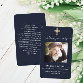 ブルー金ゴールドクロスフォト葬儀祈りの言葉カード 名刺