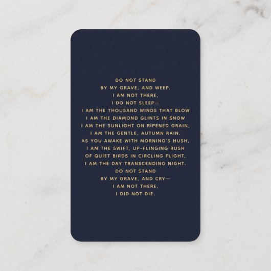 ブルー金ゴールドクロスフォト葬儀祈りの言葉カード 名刺 (裏面)