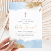 ブルー金ゴールドクロスボーイズバプテスマ《キリスト教》洗礼式や命名式 招待状