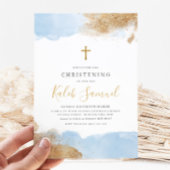 ブルー金ゴールドクロスボーイズバプテスマ《キリスト教》洗礼式や命名式 招待状