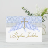 ブルー金ゴールドクロスボーイズ青バプテスマ 招待状 (スタンド正面)