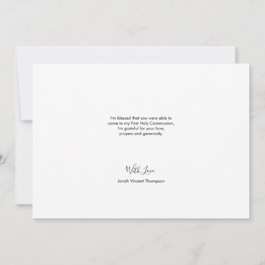 ブルー金ゴールドクロスボーイ名ファーストコミュニオン サンキューカード (裏面)