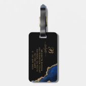 ブルー金ゴールドグリッターアゲートゲイドモノグラムノート ラゲッジタグ (裏面縦)