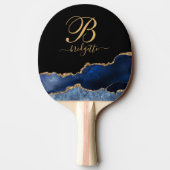 ブルー金ゴールドグリッターアゲートゲーデモノグラム 卓球ラケット (裏面)