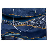 ブルー金ゴールドグリッターアゲートマーブルトレンディー ラージペーパーバッグ (正面)