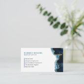 ブルー金ゴールドグリッターアゲートメイクアップアーティストイニシャルロゴ 名刺 (スタンド正面)