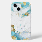 ブルー金ゴールドグリッターカスタムモノグラム Case-Mate iPhoneケース (裏面)