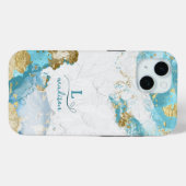 ブルー金ゴールドグリッターカスタムモノグラム Case-Mate iPhoneケース (裏面 (横))