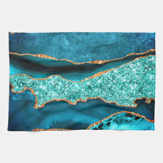 ブルー金ゴールドグリッターキッチンタオル キッチンタオル (横)