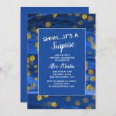 ブルー金ゴールドグリッターサプライズバースデーパーティー 招待状 (正面/裏面)