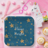 ブルー金ゴールドグリッタースター ペーパープレート (パーティー)