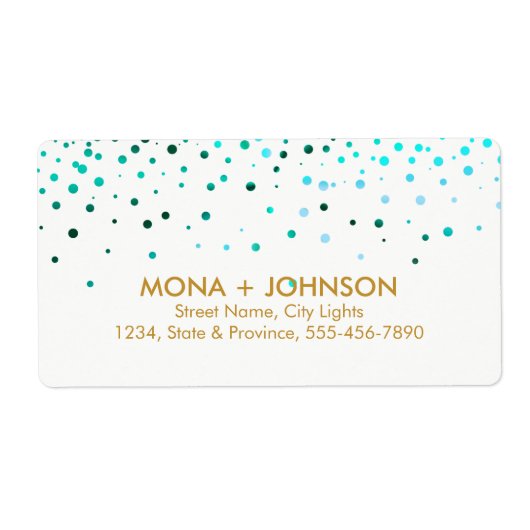 ブルー金ゴールドグリッタースパークル紙吹雪ドットモダン ラベル (正面)