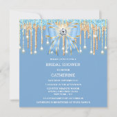 ブルー金ゴールドグリッターダイヤモンドボウきらめくライト 招待状 (正面)