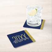 ブルー金ゴールドグリッターハッピーニューイヤーホリデースクエアP スクエアペーパーコースター (インサイチュ)