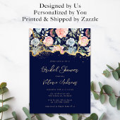 ブルー金ゴールドグリッターバラフローラブライダルシャワー 招待状