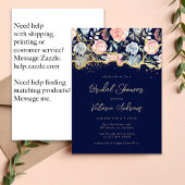 ブルー金ゴールドグリッターバラフローラブライダルシャワー 招待状