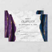 ブルー金ゴールドグリッターパープルアゲ結婚ート 出欠カード (正面/裏面)