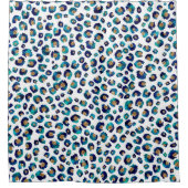 ブルー金ゴールドグリッターヒョウ柄 シャワーカーテン (正面)