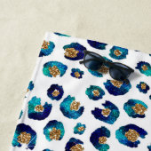 ブルー金ゴールドグリッターヒョウ柄 ビーチタオル (インサイチュ)