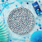 ブルー金ゴールドグリッターヒョウ柄 ペーパープレート (パーティー)