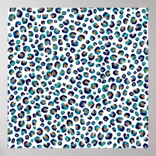 ブルー金ゴールドグリッターヒョウ柄 ポスター (正面)