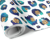 ブルー金ゴールドグリッターヒョウ柄 ラッピングペーパー (ロールコーナー)