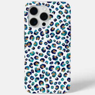 ブルー金ゴールドグリッターヒョウ柄 iPhone 15 PRO MAXケース