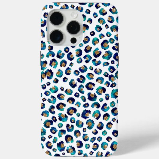 ブルー金ゴールドグリッターヒョウ柄 Case-Mate iPhoneケース (裏面)