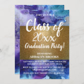 ブルー金ゴールドグリッターフォトグラードパーティの招待状 招待状 (正面/裏面)