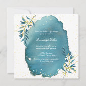 ブルー金ゴールドグリッターボタニカルキンセアニェラパーティー 招待状 (正面)