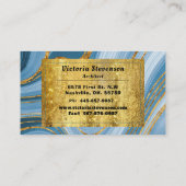 ブルー金ゴールドグリッターマーブルモノグラムエレガント抽象芸術 名刺 (裏面)