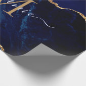 ブルー金ゴールドグリッターモノグラム名ラッピング紙 ラッピングペーパー (角)