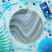 ブルー金ゴールドグリッター大理石エレガント抽象芸術 ペーパープレート (パーティー)