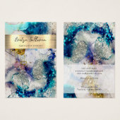 ブルー金ゴールドグリッター水彩ネックレス表示カード (正面&裏面)