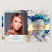 ブルー金ゴールドグリッター水色二折パンフレット (正面/裏面)