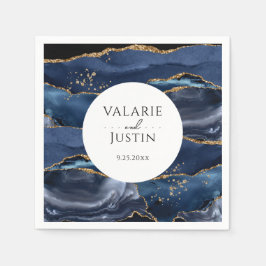 ブルー金ゴールドグリッター結婚マーブルズナプキンス スタンダードカクテルナプキン
