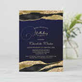 ブルー金ゴールドグリッター誕生日パーティーの招待 招待状 (スタンド正面)